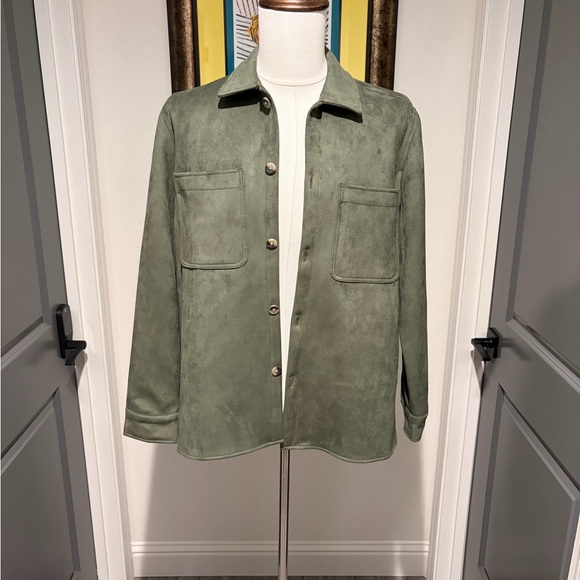 Truth Other - Olive Green Mens Suede Trucker Jacket